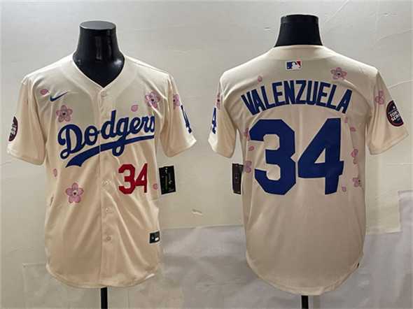 Men%27s Los Angeles Dodgers #34 Fernando Valenzuela Cream 2025 Tokyo Series Limited Stitched Jersey->los angeles dodgers->MLB Jersey